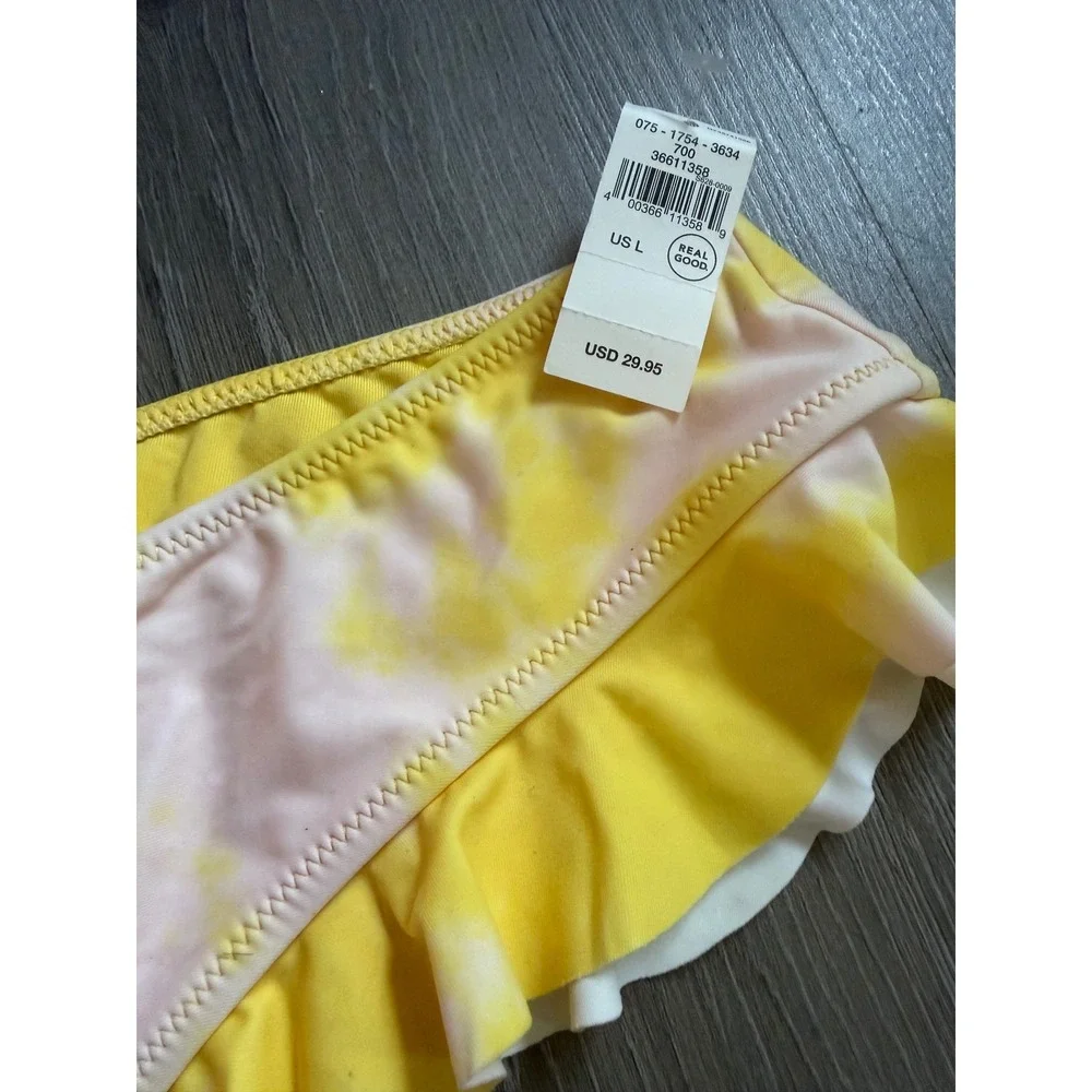 Aerie Real Good Yellow Tie Dye Ruffle Cheekiest Bikini Bottom US L